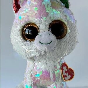 Ty Stardust Beanie Boo Unicorn - Iridescent Sequins Christmas Colours Large Size